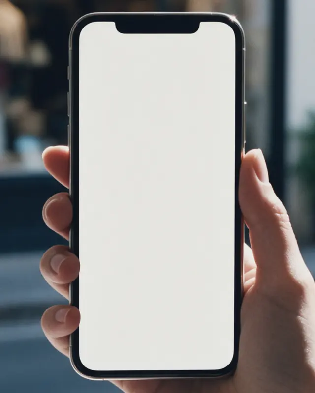 A hand holds up a phone in a bright shop doorway