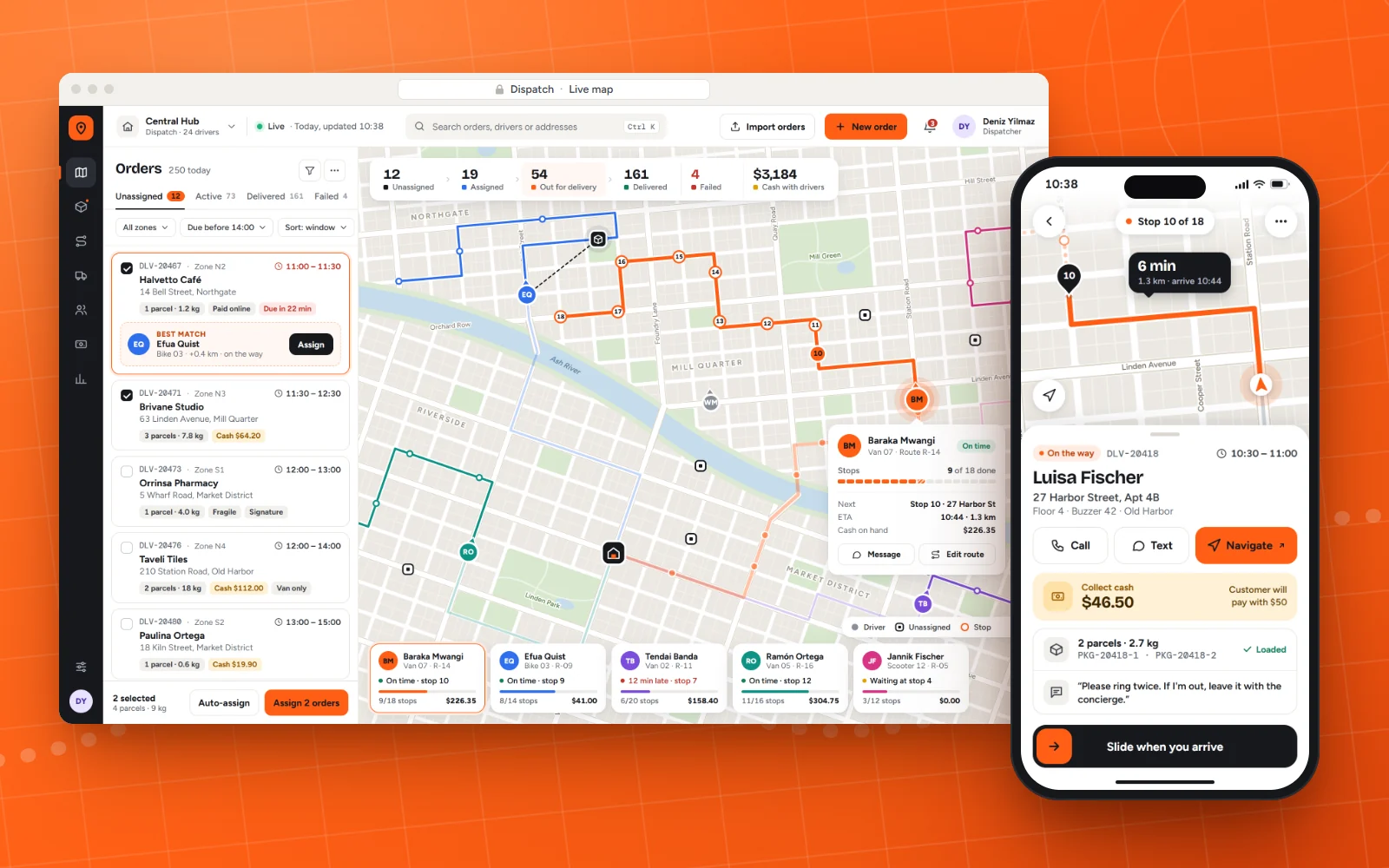 Delivery driver app and dispatch map