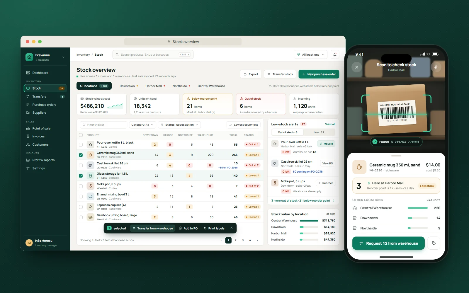 Inventory and sales system stock overview