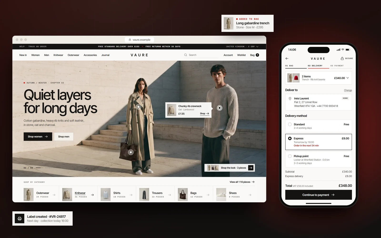 Fashion online store storefront and checkout